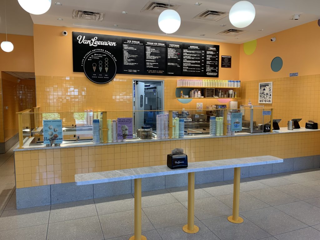 IMG_4914-1024x768 Finished interior to an ice cream restaurant space, featuring a front counter and transaction space.